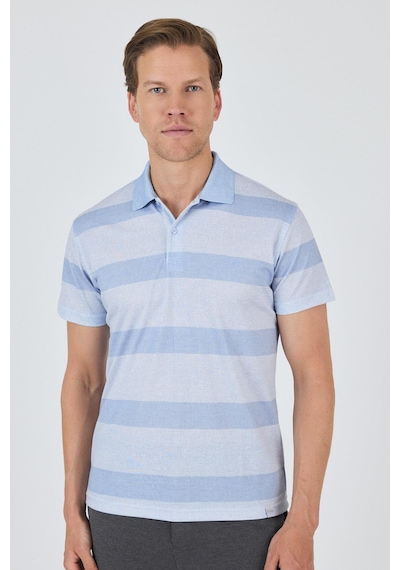 Kısa Kol Desenli Pike Polo Yaka Cepsiz Slim Fit Tişört 1011250128 Koyu Mavi