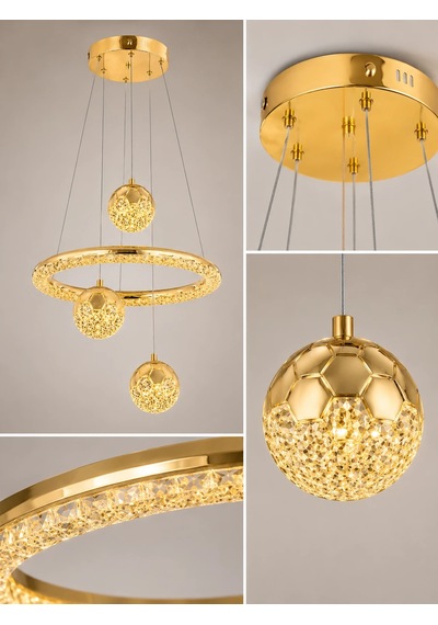 Modern Premium Gold Küreli 3 Renkli Ledli Sarkıt Avizesi Salon Mutfak Çocuk Odası Şık Modelleri 84w