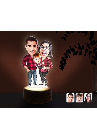 Kişiye Özel Aile Karikatürlü Dekoratif 3D Biblo Led Işıklı Gece L (483006954)