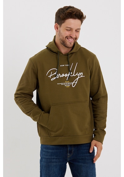Süperlife Erkek Kapşonlu Oversize Fit Brooklyn Baskılı İnce Sweatshirt Spr23sw361 Haki