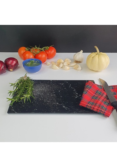 Decorita Cam Kesme Tahtası | Siyah Mermer Görünümlü | 20cm x 30cm