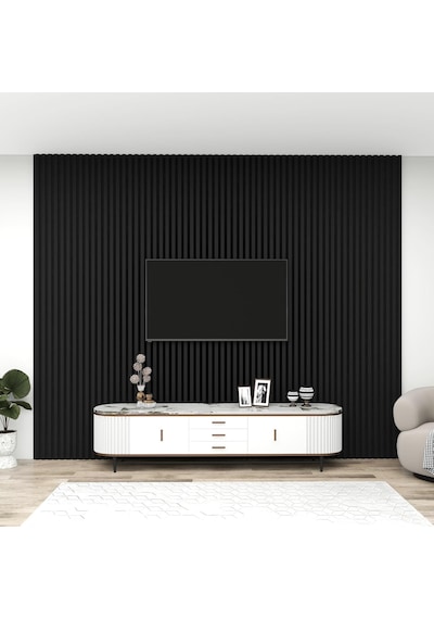 Keçeli Dekoratif Akustik Ahşap Panel Siyah Renk 60x240cm .
