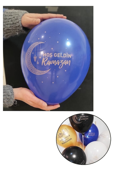 14 Hoşgeldin Ramazan Baskılı Balon 2 Balon Standı Ya Şehri Ramazan Konsept Balon Seti Mekan Oda Süsü Çok Renkli