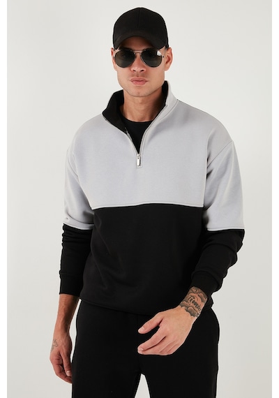 Buratti Renk Bloklu Regular Fit Yarım Fermuarlı Dik Yaka Erkek Sweat 5905719 Siyah
