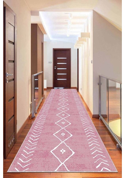 Pembe Kaymaz Moroccan Kesme Rulo Özel Ölçülü Yolluk Ar385n11