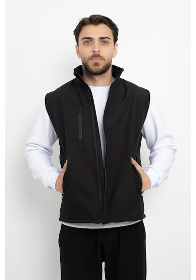 Dasüniforma Softshell İçi Polarlı Su Geçirmez Standart Fit Yelek Rüzgar Geçirmez Tam Fermuar Kışlık Unisex Siyah