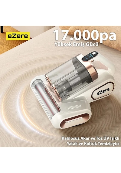 Ezere Dustaway 17000pa Güçlü Kablosuz Akar Ve Toz Uv Işıklı Yatak Ve Koltuk Temizleyici- 5775
