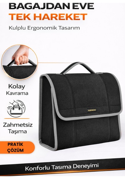 Oto Bagaj Organizer Bagaj Çantası M Boy Kaymaz Cırt Bantlı Velur Kompakt - Siyah Gri