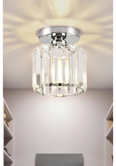 Chiaro Forte Model Krom Renk Kaplama Kristal Taşlı Metal Gövde Luxury Serisi Modern Plafonyer Avize Krom