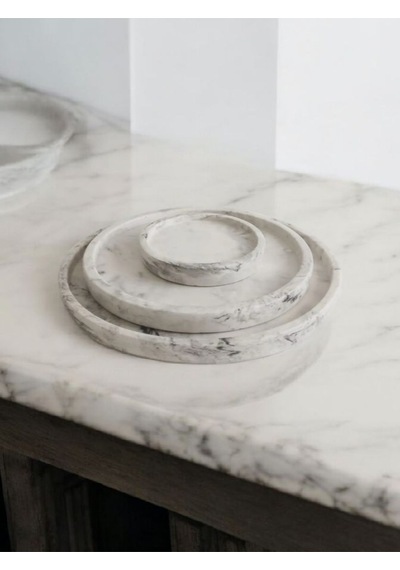 Marble Mermer Desenli Dekoratif Beton Büyük Boy Organizer 3 Lü Tepsi Seti Gri