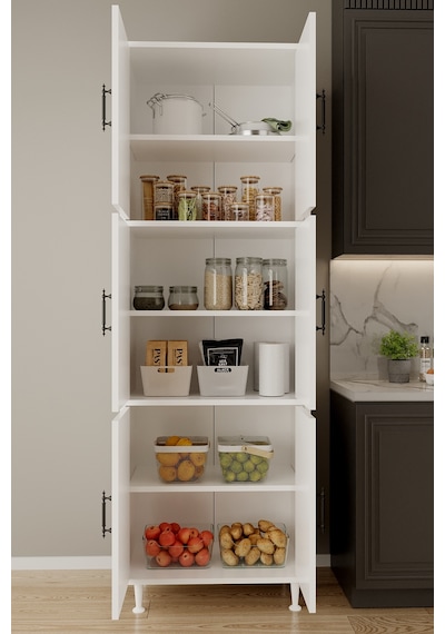 Aeka Ae-3015 Mercan 6 Kapaklı Çok Amaçlı Dolap Raflı Mutfak Kiler Banyo 195 63 35 Çok Amaçlı Dolap Beyaz