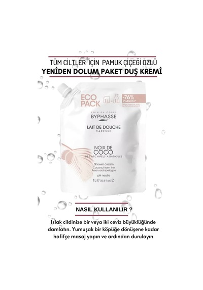 Byphasse Caresse Hindistan Cevizi Özlü Kremli Duş Jeli Ekonomik Yeniden Dolum Paketi 1 L