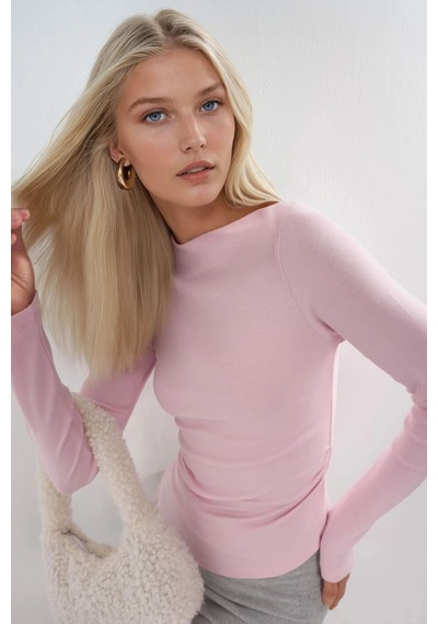 Hiccup Busem Kayık Yaka Pamuklu Bluz Toz Pembe