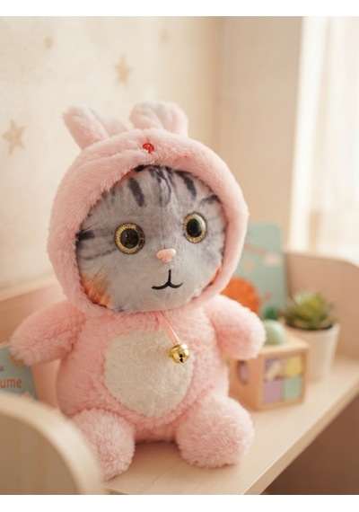 Peluş Şapkalı Kedi 30 Cm -pembe