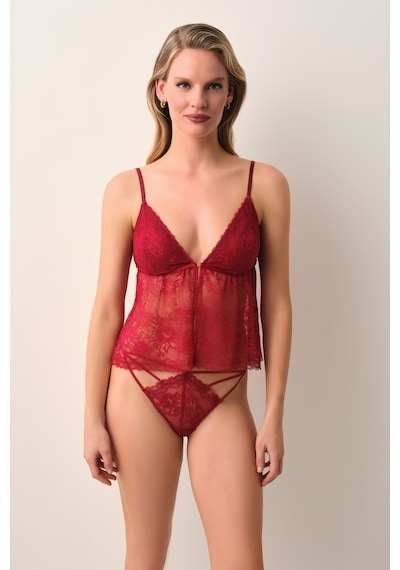 Suwen Passion Dantelli İnce Askılı Atlet St4451607102 Bordo