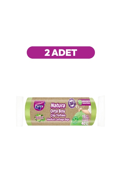 Natura Büzgülü Çöp Torbası 15'li Orta Boy 55 X 60 Cm İkili Paket