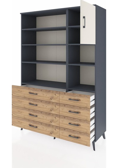 Hyperion Dolap 8 Raflı 8 Çekmeceli Tek Kapaklı 132x44x195 Antrasit-aytaşı/çam Aytası/atlas Çam Hyperion Dolap 8 Raflı 8 Çekmeceli Tek Kapaklı 132x44x195 Antrasit-aytaşı/çam Aytası/atlas Çam