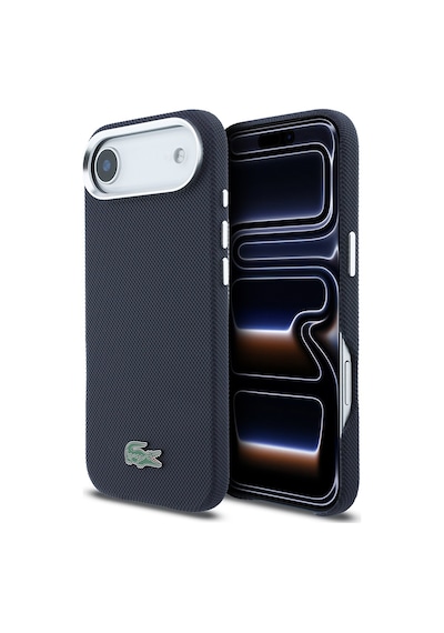 Apple iPhone 17 Air Kılıf Lacoste Lisanslı M-safe Uyumlu Pvc Pike Desenli İkonik Timsah Logolu Lacivert