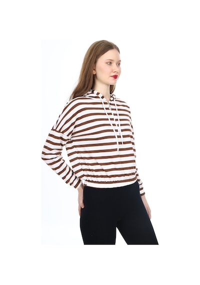 Kadın Crop Sweatshirt-kapüşonlu-yarım Fermuarlı-beli Lastikli- S 001