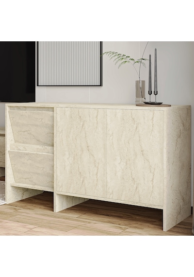 Laris 130 Cm Modern Konsol 4 Kapaklı, Yüksek Ayaklı, Minimalist Tasarım Traverten