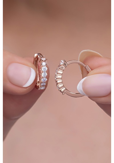 Nereze 925 Ayar Gümüş Rose 15 Mm Zirkon Taşlı Halka Küpe