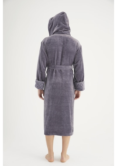 Yaka Jakarlı %100 Cotton Erkek Bornozu Gri
