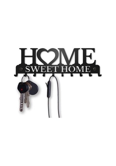 Home Sweet Home Yazı Desenli Dekoratif Metal Askılık, Anahtarlık, Çantalık, Duvar Tipi