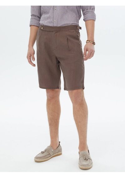 Kip Kahverengi Dokuma Carrot Fit Casual Bermuda Çok Renkli