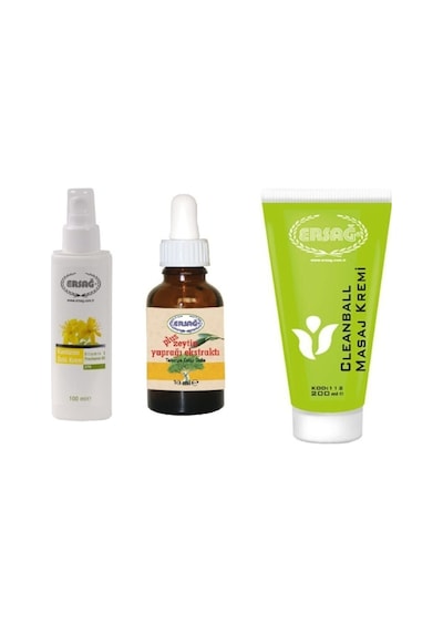 Ersağ Cleanball Masaj Kremi 200 ML + Plus Zeytin Yaprağı Ekstraktı 30 ML + Kantaron Özlü Krem 100 ML