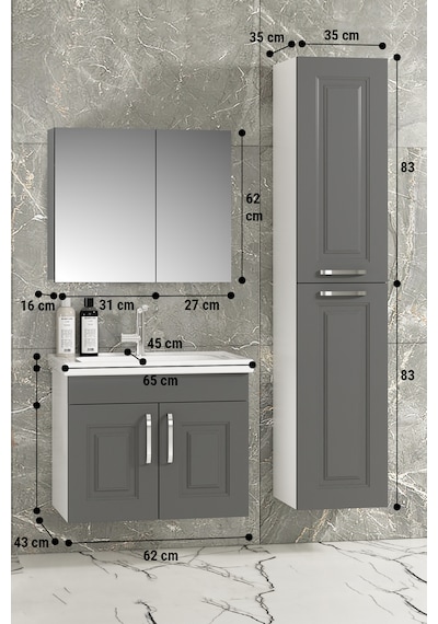 Salkım 65+35 Cm Beyaz-füme Balon Mdf Seramik Lavabolu Asma Banyo Dolabı Takımı Beyaz - Füme Salkım 65+35 Cm Beyaz-füme Balon Mdf Seramik Lavabolu Asma Banyo Dolabı Takımı Beyaz - Füme