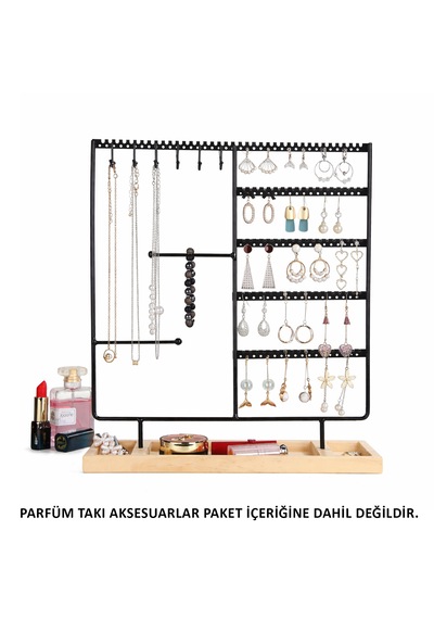 Microcase Ahşap Tabanlı Masaüstü Kolye Küpe Bileklik Takı Aksesuar Organizer Standı Al5462 Siyah