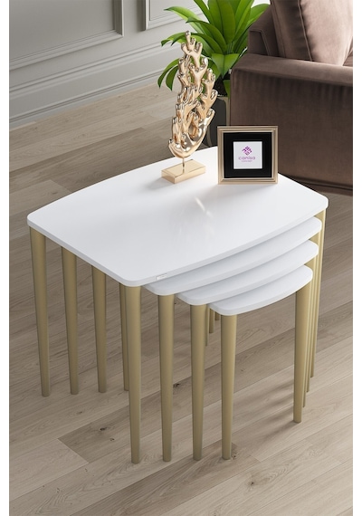 Canisa Concept Anka Serisi Mdf 1.sınıf 4lü Zigon Sehpa Takımı Beyaz / Gold Beyaz - Altın