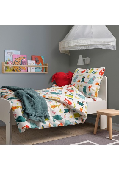 Ikea Lattjo Tek Kişilik Nevresim Takımı 150 X 200 Cm Beyaz - Kırmızı - Yeşil Çok Renkli