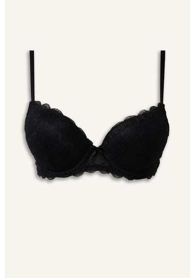 Defacto Dantelli Micro Kaplı Full Push Up Balenli Basic Tişört Bra H8027ax26aubk81 Siyah-bk81