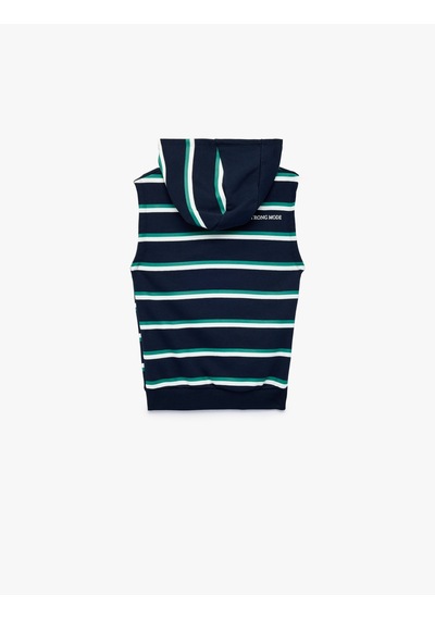 Koton Üç İplik Baskılı Oversize Kapşonlu Kolsuz Sweatshirt Lacivert Çizgili 7wkb30005tk