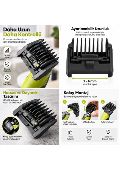 Oneblade Uyumlu Tıraş Başlığı Tarak Ve Temizlik Fırçası Seti Qp2520 Qp2510 Qp2620 Qp6505 Qp6520 Qp26