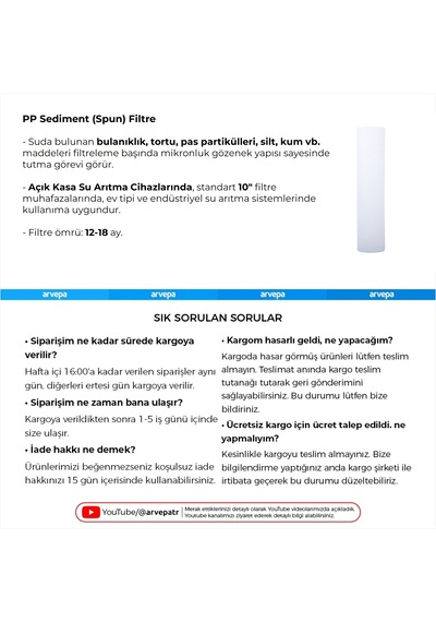 Açık Kasa Su Arıtma Cihazı Sediment Spun Filtre 3 Adet