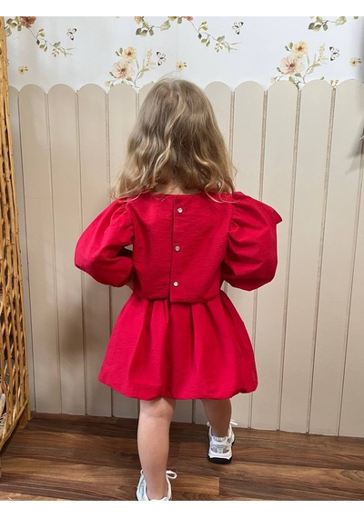Noble Kids Kız Çocuk Balon Kol Bluz Ve Etek Takım Kırmızı Noble Kids Kız Çocuk Balon Kol Bluz Ve Etek Takım Kırmızı
