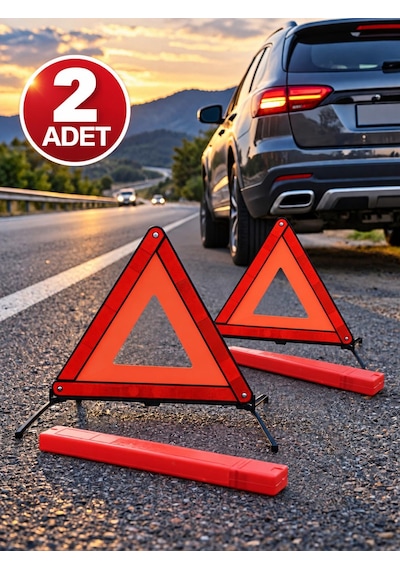 3b Trend 2 Adet Katlanabilir Üçgen Reflektör Araç Uyarı Üçgeni Ayaklı Oto Acil Durum Reflektörü