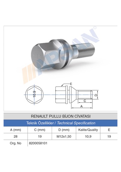 20 Adet Renault Pullu Bijon Civatası