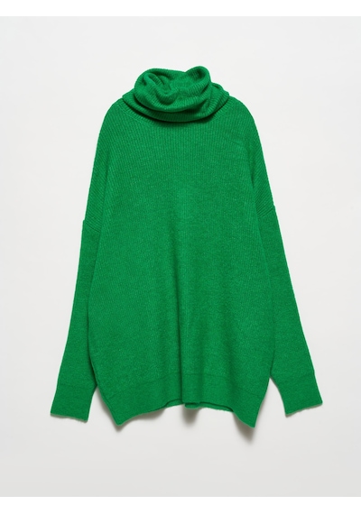 Dilvin 2268 Balıkçı Yaka Oversize Kazak-yeşil