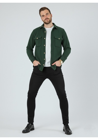 Yxc Trend Maker Erkek Slim Fit Düğmeli Yaka Çift Cepli Düz Siyah Polar Erkek Gömlek Yeşil Yxc Trend Maker Erkek Slim Fit Düğmeli Yaka Çift Cepli Düz Siyah Polar Erkek Gömlek Yeşil