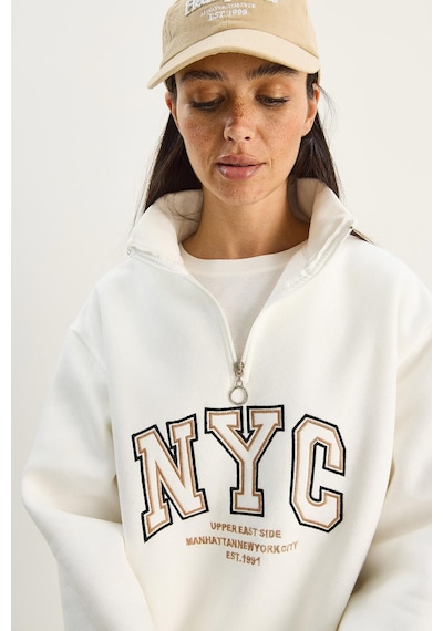 Shade Kadın Nyc Nakış İşlemeli Yakası Fermuarlı Üç İplik Şardonlu Oversize Sweatshirt 60283767 - Beyaz Shade Kadın Nyc Nakış İşlemeli Yakası Fermuarlı Üç İplik Şardonlu Oversize Sweatshirt 60283767 - Beyaz