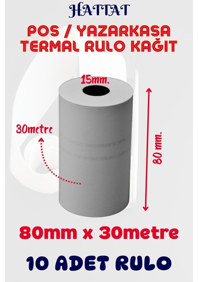 Hattat Termal Pos Rulo 10 Adet Rulo 80 MM x 30 M