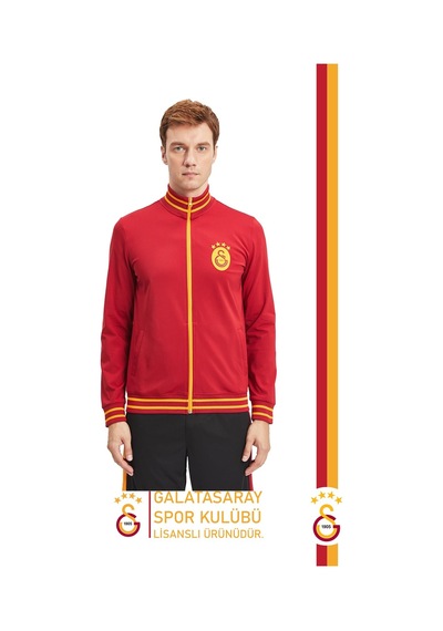 Galatasaray Lisanslı Dik Yaka Fermuarlı Erkek Sweat Kişiye Özel Ahşap Kutululu 094 Kırmızı