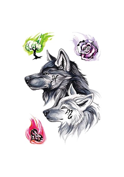 Geçici Dövme Seti - Siyah Ve Beyaz Kurt Figürlü, Gül Ve Kalp Desenli Su Geçirmez Tattoo Çok Renkli