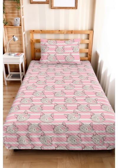 Evimde Bambaşka Pembe Kedi Kız Çocuk Pike Takımı - Çizgili Gri Bebek Odası Mevsimlik Yatak Örtüsü - 160x220 CM Evimde Bambaşka Pembe Kedi Kız Çocuk Pike Takımı - Çizgili Gri Bebek Odası Mevsimlik Yatak Örtüsü - 160x220 CM