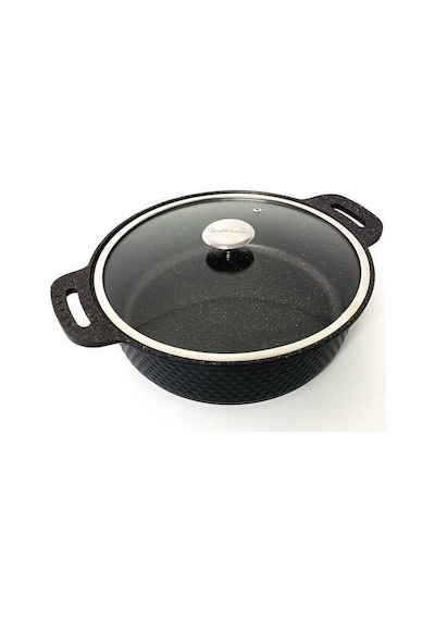 Trıana - 3631 - 2 Parça Biogranit Döküm, 26 Cm - 3,4 Litre, Tencere Siyah Gövde, Platin Detay Siyah