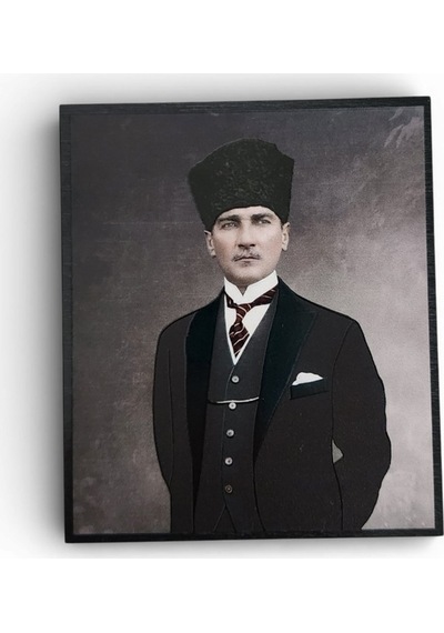 Atatürk Masaüstü Ahşap Tablo - Kabartmalı Baskı Şık Hediyelik 10x12 Cm No 1 3 Parça