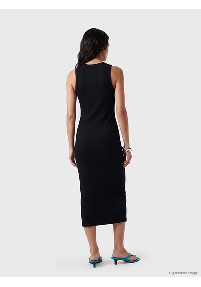 Lcw Vision Siyah Bisiklet Yaka Fitilli Bodycon Elbise